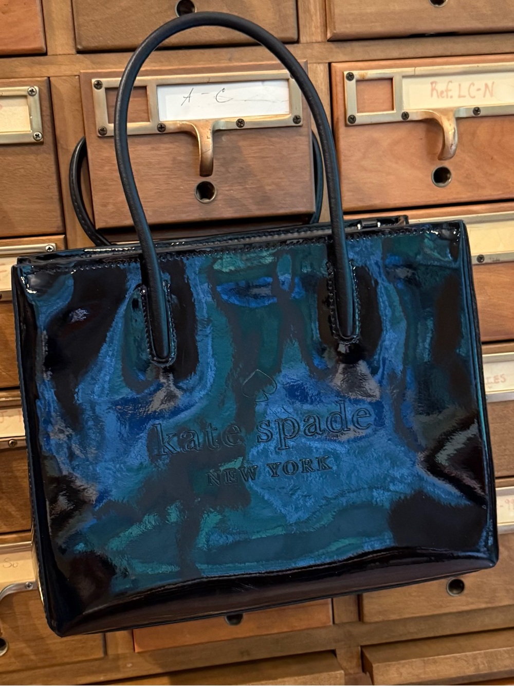 Kate Spade, New York Shiny Black Patent Leather Shopper Tote